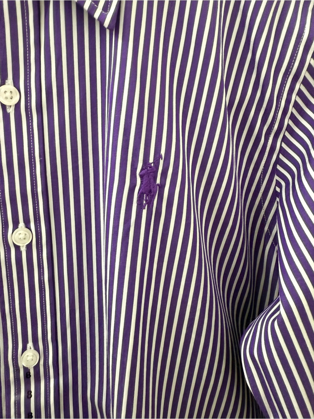 NEW! TAGS! Ralph Lauren Sport Purple and White Striped Dress Shirt - Picture 4 of 4
